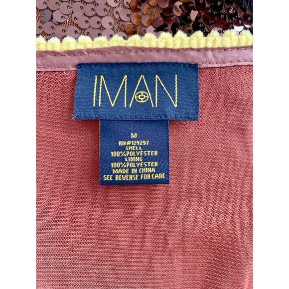 IMAN Bronze Metallic Sequin Blazer Jacket Yellow trim Size M NWOT - Picture 4 of 4